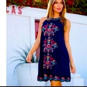 50%offw❤️ Lula Soul Celebrate Dress Embroidered Floral Sleeveless BOHO L